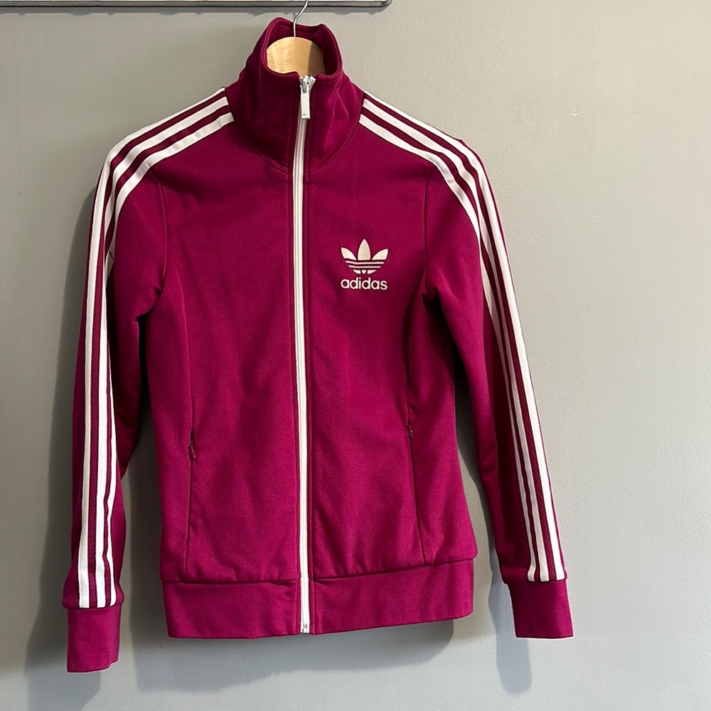 Adidas Magenta Track Jacket with White Stripes